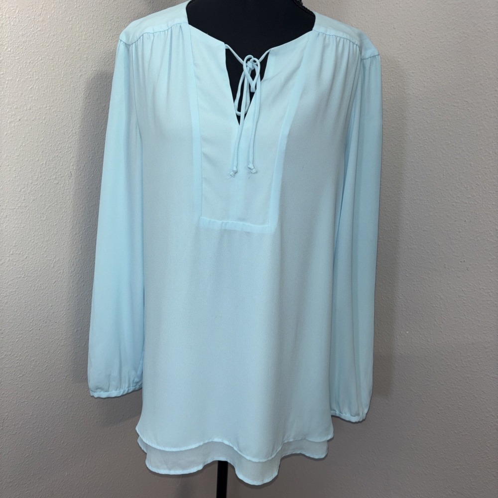 Chicos Blouse Women's 2 Blue Gauze Sheer Lightweight Beach Coastal Cruise Boho